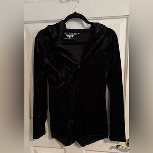 Killstar Black Velvet Zip Up Bodysuit w/Hoodie